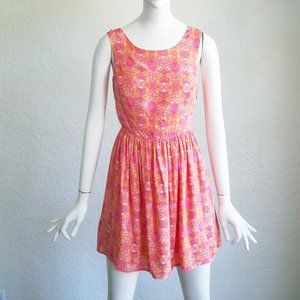 FOREVER 21 Y2K Paisley Floral Pink Coral Cut Out Back CrissCross Sun Dress S NWT